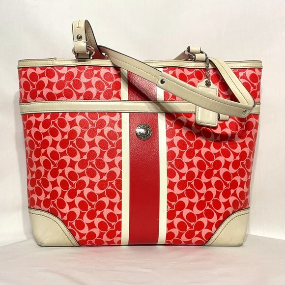 COACH Chelsea Heritage Stripe Leather Tote #F15137 Pink - Picture 1 of 14